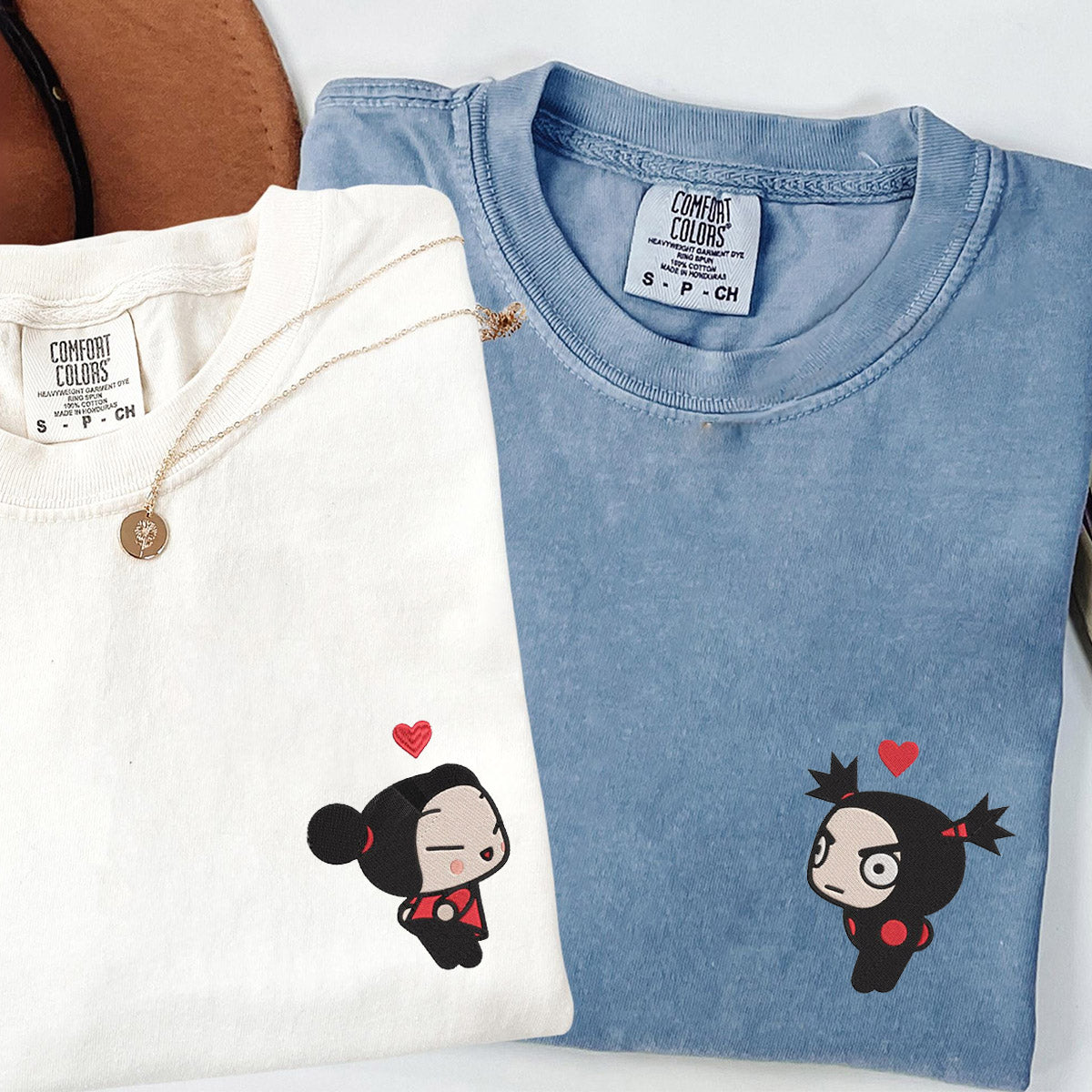 Custom Embroidered Cartoon Lovely Character T-shirts for Couples