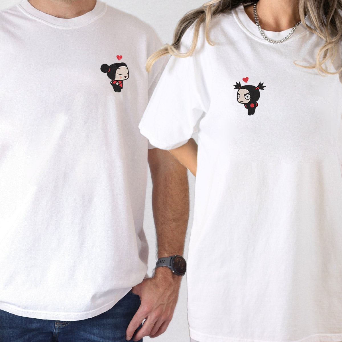 Custom Embroidered Cartoon Lovely Character T-shirts for Couples