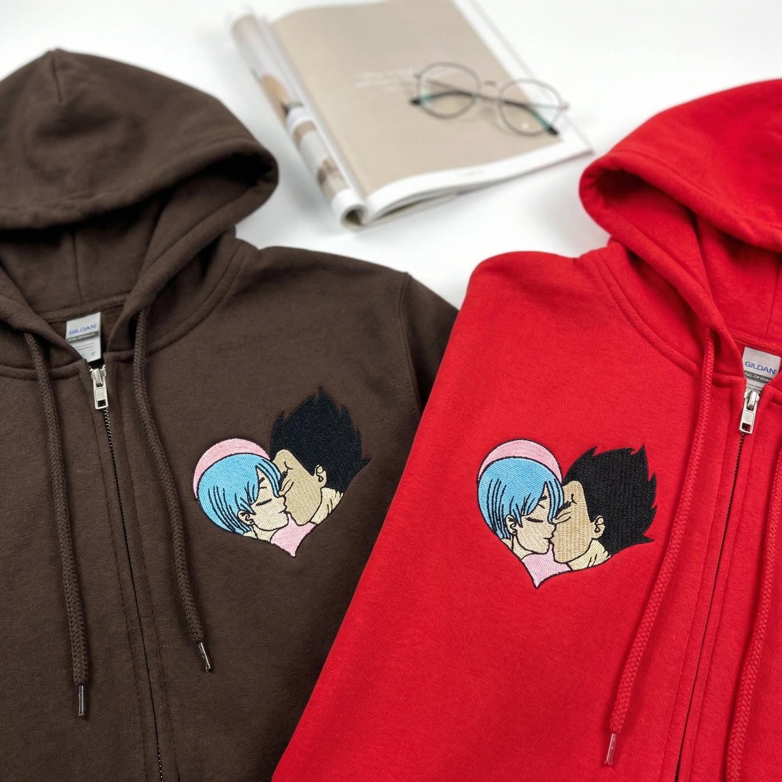 Custom Embroidered Quarter Zip Sweatshirts for Couples - Adorable Romantic Cartoon Matching Hoodie