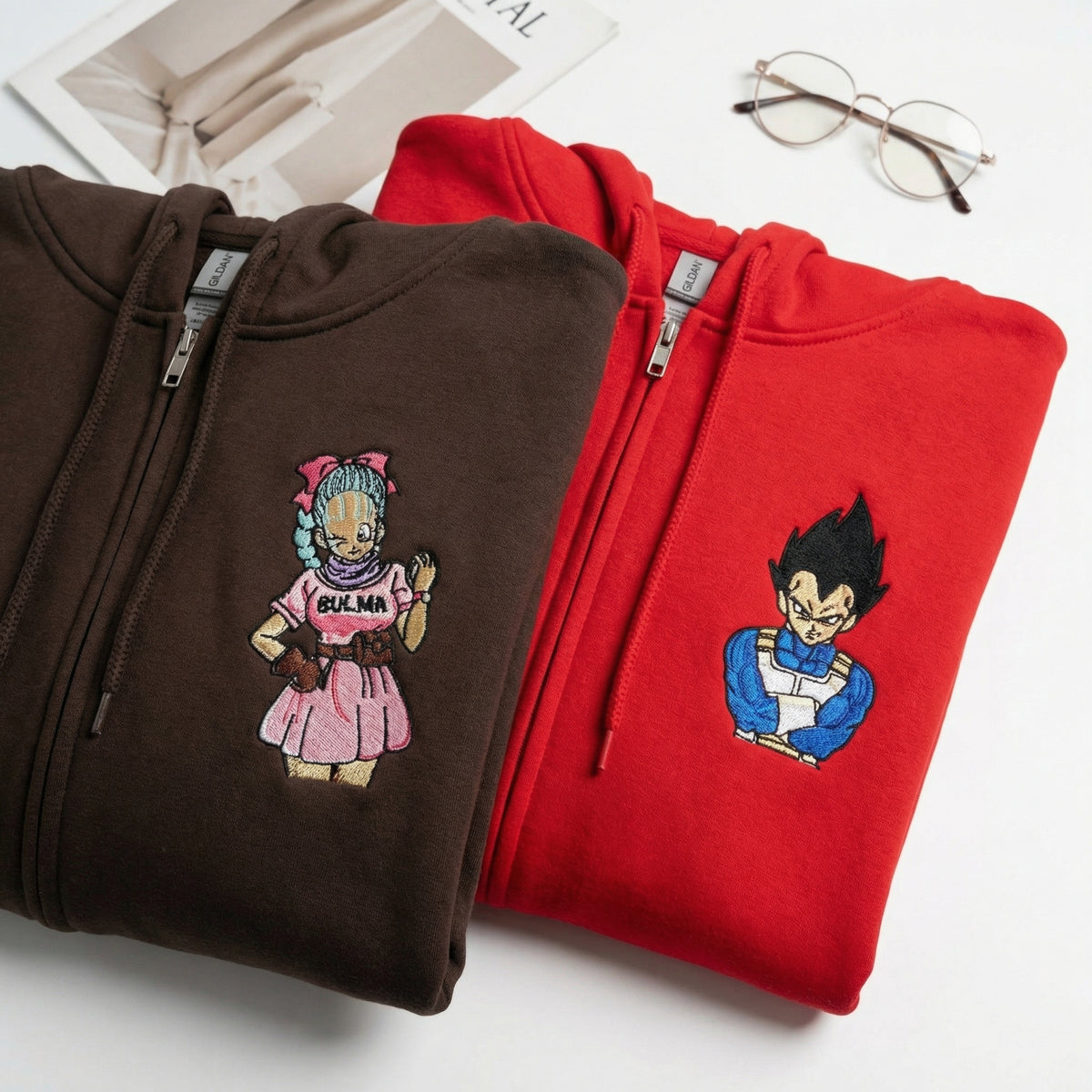 Custom Embroidered Quarter Zip Sweatshirts for Couples - Cartoon Inspired Matching Full-Zip Hoodie