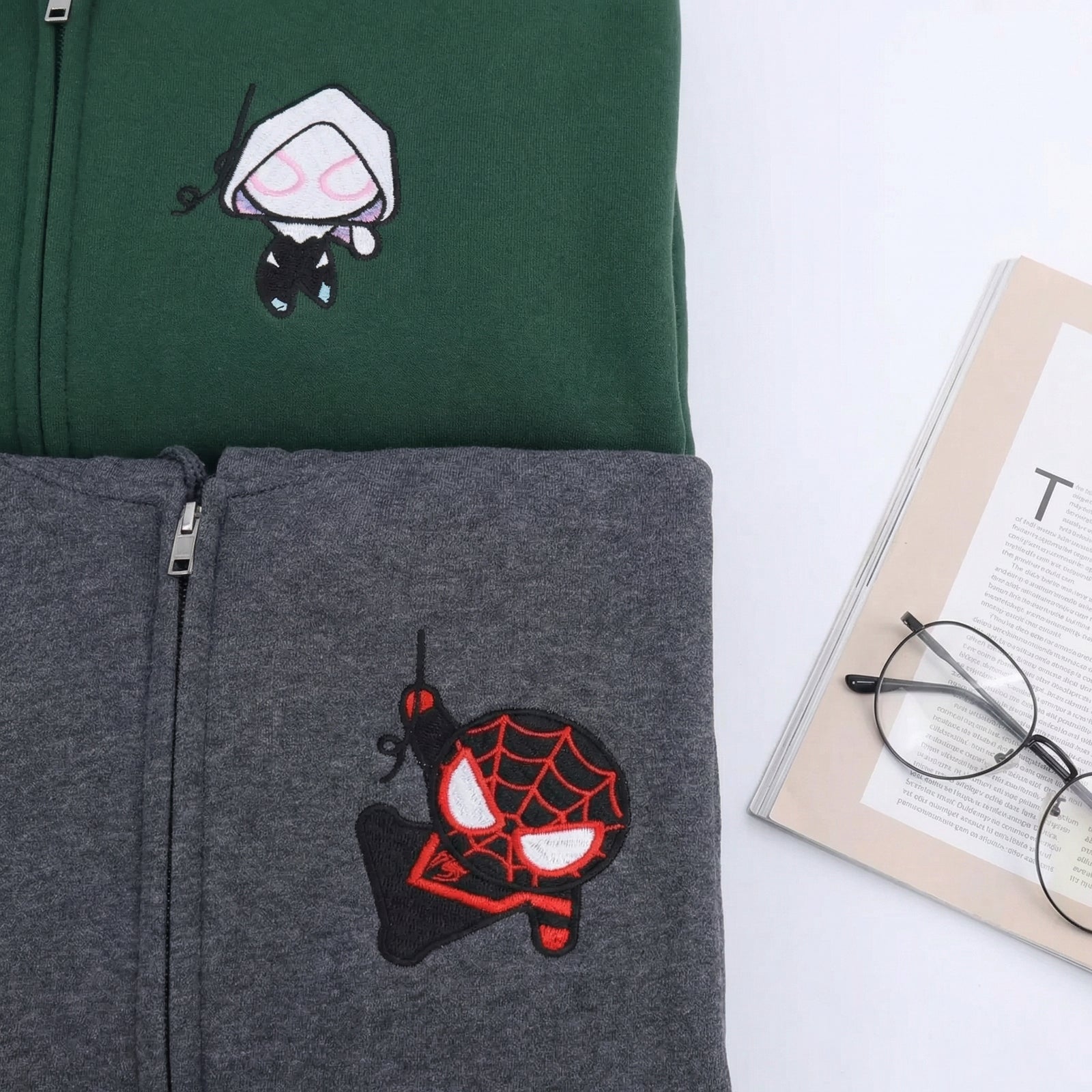 Custom Embroidered Quarter Zip Sweatshirts for Couples - Cartoon Superhero Inspired Matching Full-Zip Hoodie