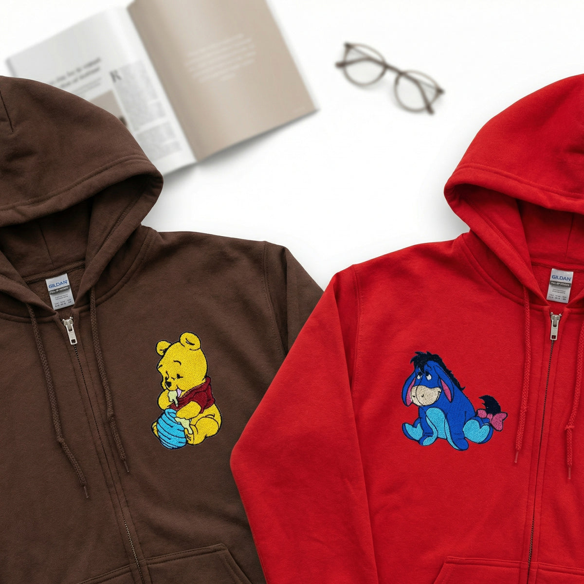 Custom Embroidered Quarter Zip Sweatshirts for Couples - Lovely Bear Matching Full-Zip Hoodie