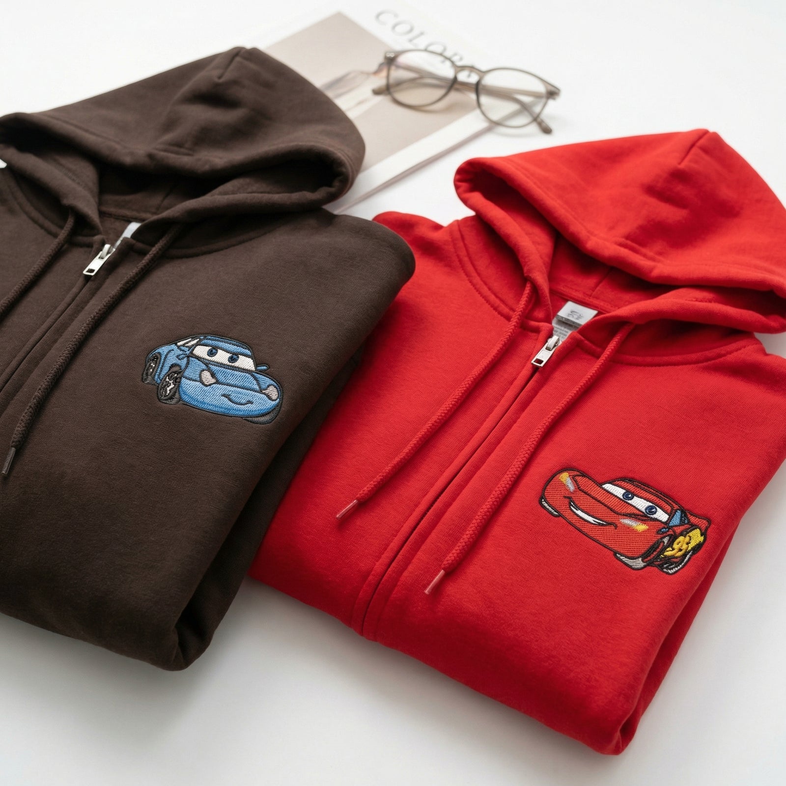 Custom Embroidered Quarter Zip Sweatshirts for Couples - Racing Car Lovers Matching Full-Zip Hoodie