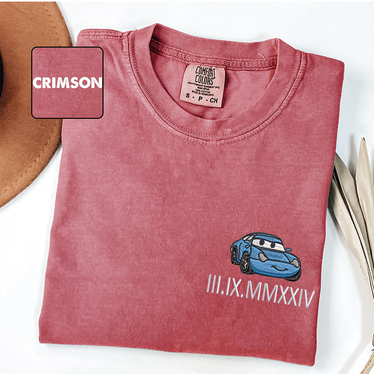 Custom Embroidered Racing Car Couple Matching T-shirts with Special Date