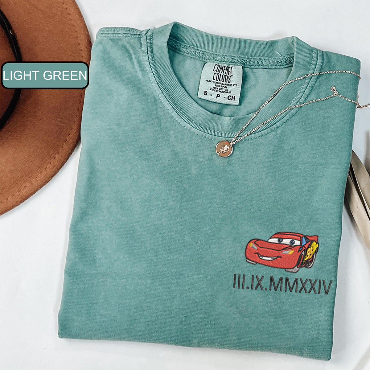 Custom Embroidered Racing Car Couple Matching T-shirts with Special Date