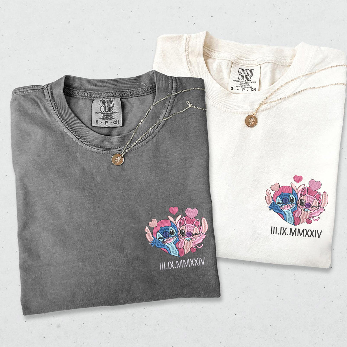 Custom Embroidered Roman Numeral Date Cute Cartoon T-shirts for Couples