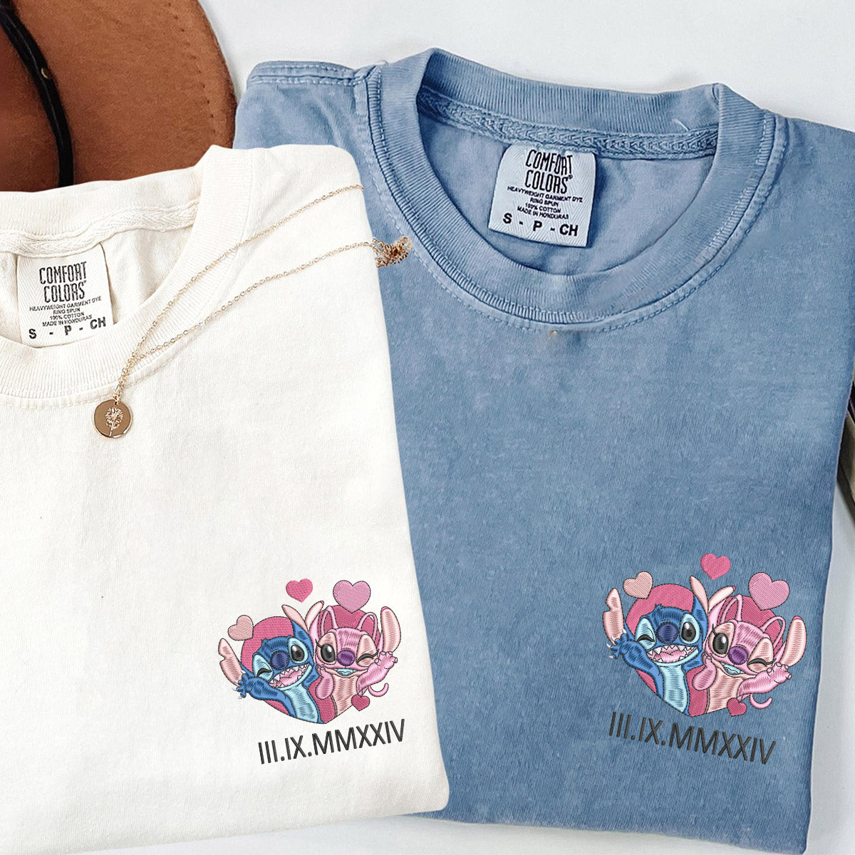 Custom Embroidered Roman Numeral Date Cute Cartoon T-shirts for Couples