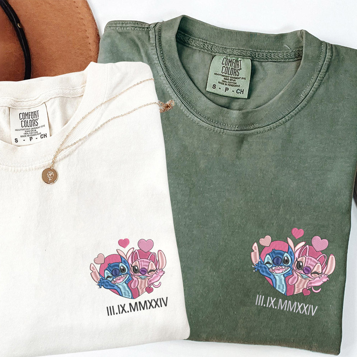Custom Embroidered Roman Numeral Date Cute Cartoon T-shirts for Couples