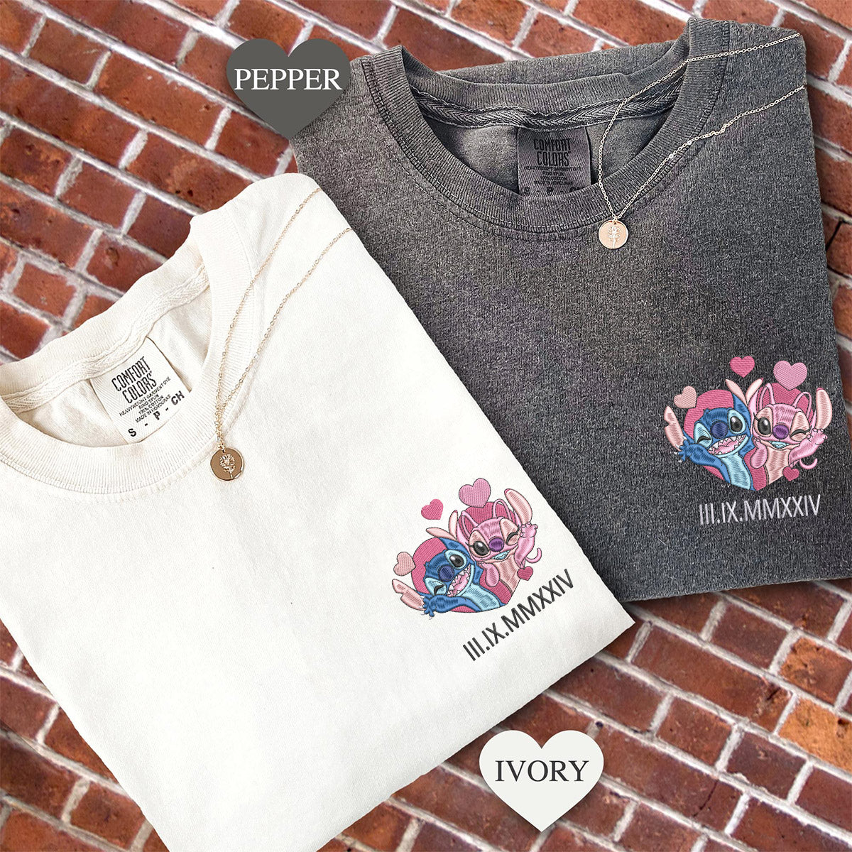 Custom Embroidered Roman Numeral Date Cute Cartoon T-shirts for Couples