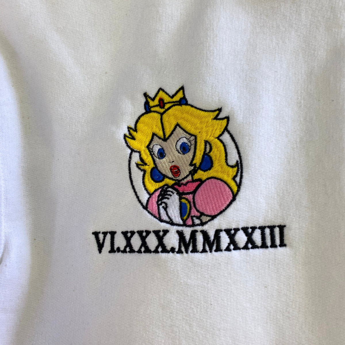 Custom Embroidered Roman Numeral Date Hoodies For Couples, Cartoon Princess x Mario Cute Couples Embroidered Hoodie