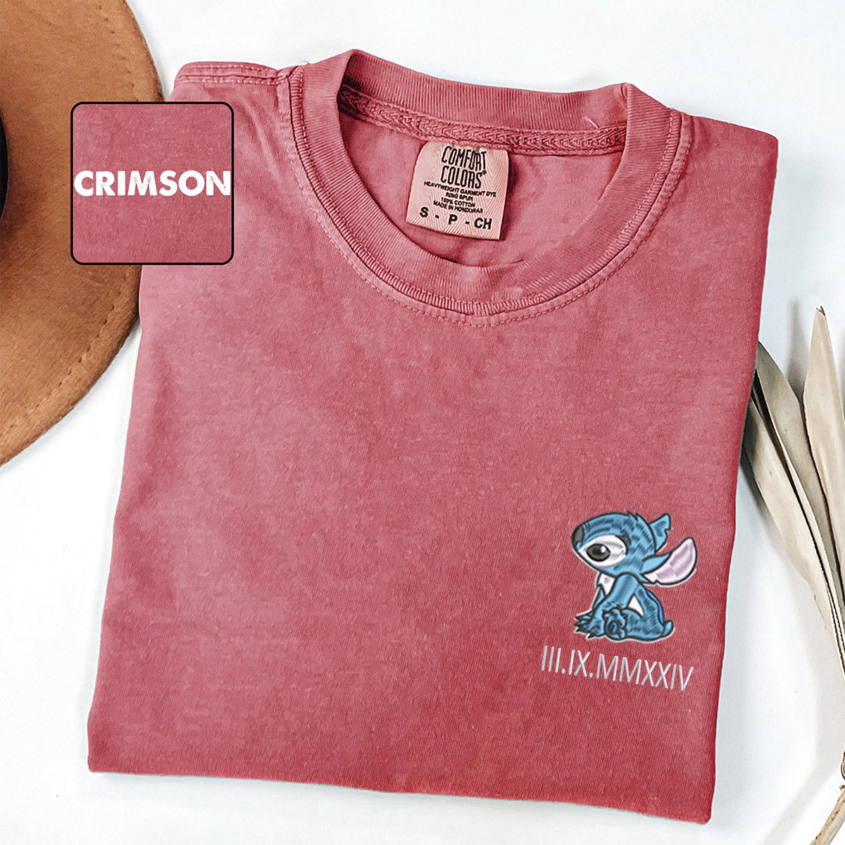 Custom Embroidered Roman Numeral Date T-Shirts for Couples, Cute Alien Duo Matching Tees