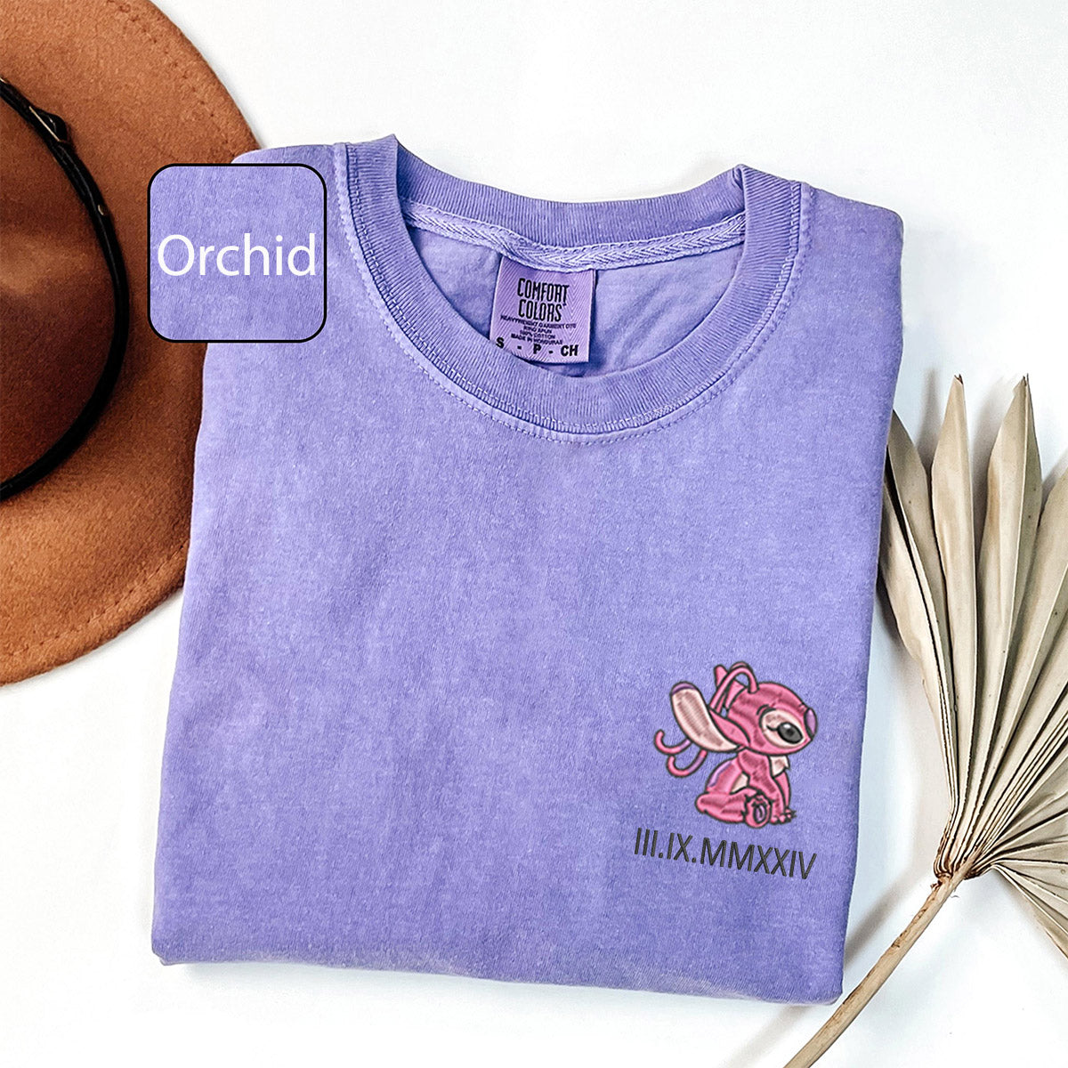 Custom Embroidered Roman Numeral Date T-Shirts for Couples, Cute Alien Duo Matching Tees