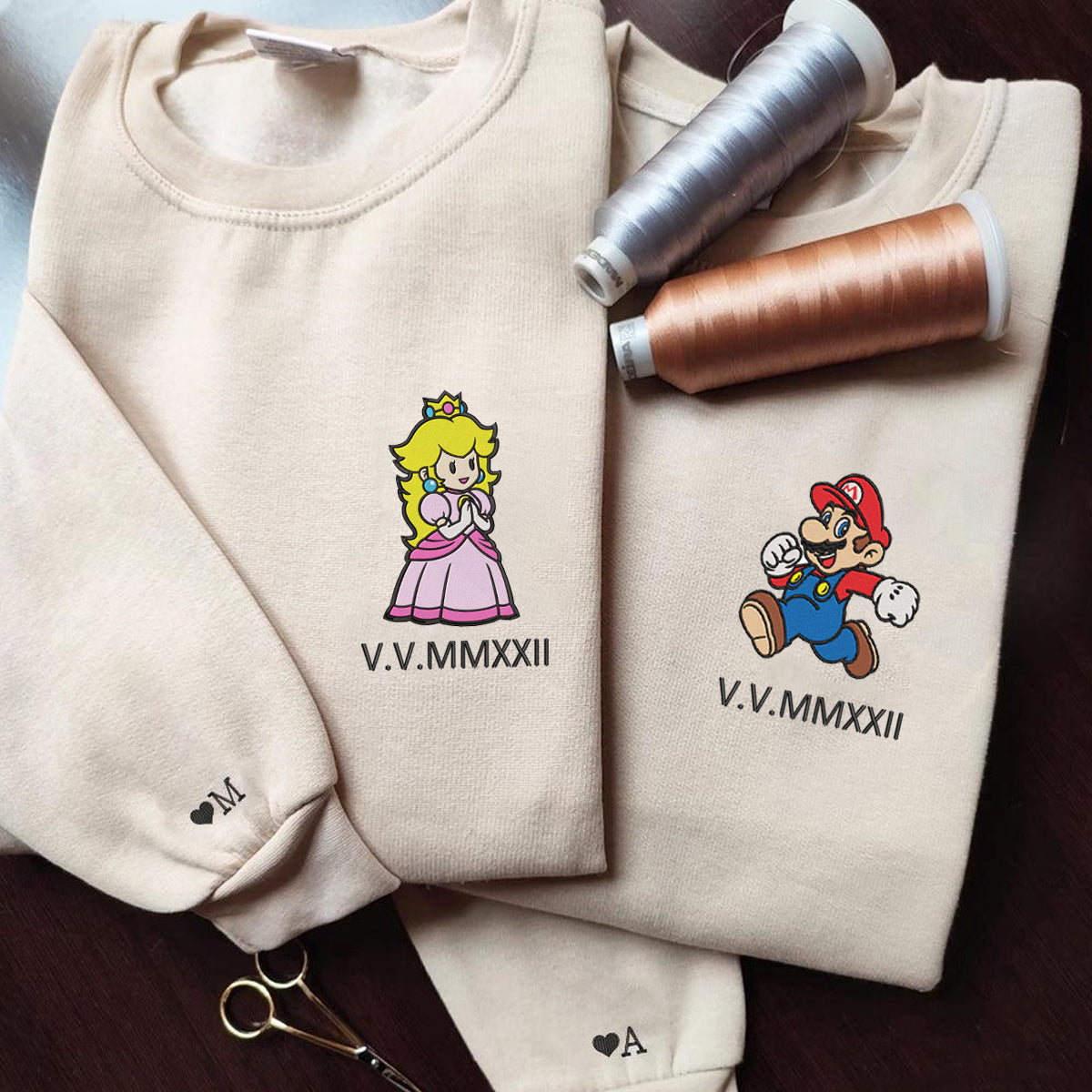 Custom Embroidered Roman Numeral Hoodies For Couples, Cute Cartoon Gamer Love Couples Hoodie