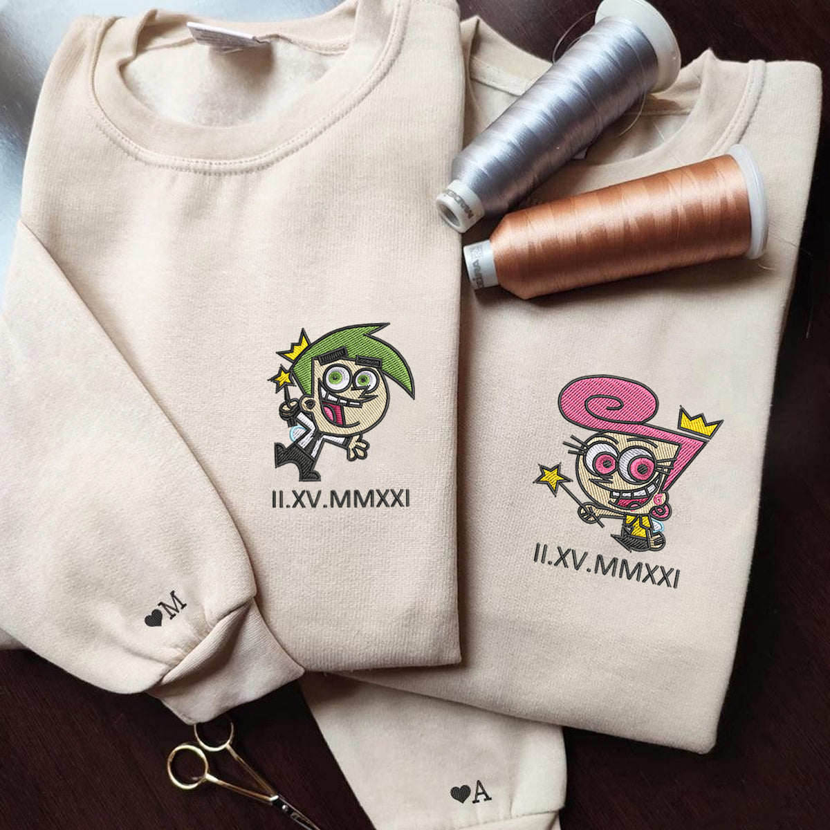 Custom Embroidered Roman Numeral Hoodies For Couples, Roman Numeral Date Hoodie, Cute Cartoon Fairy Couples Embroidered Hoodie
