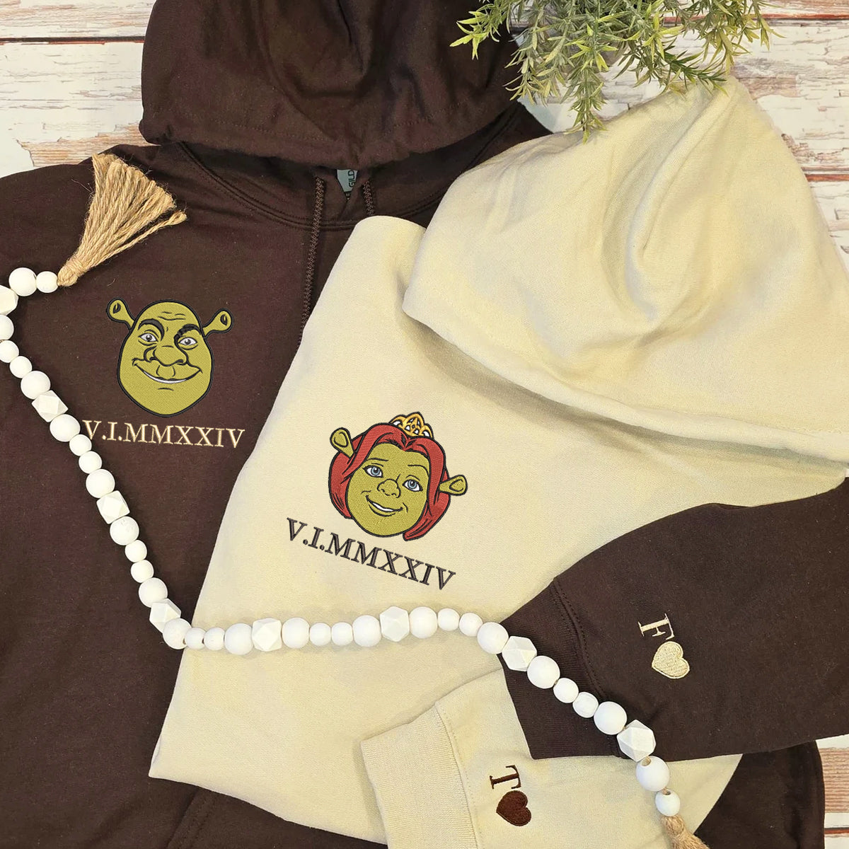 Custom Embroidered Roman Numeral Hoodies For Couples, Roman Numeral Date Hoodie, Cute Orge Cartoon Couples Embroidered Hoodie