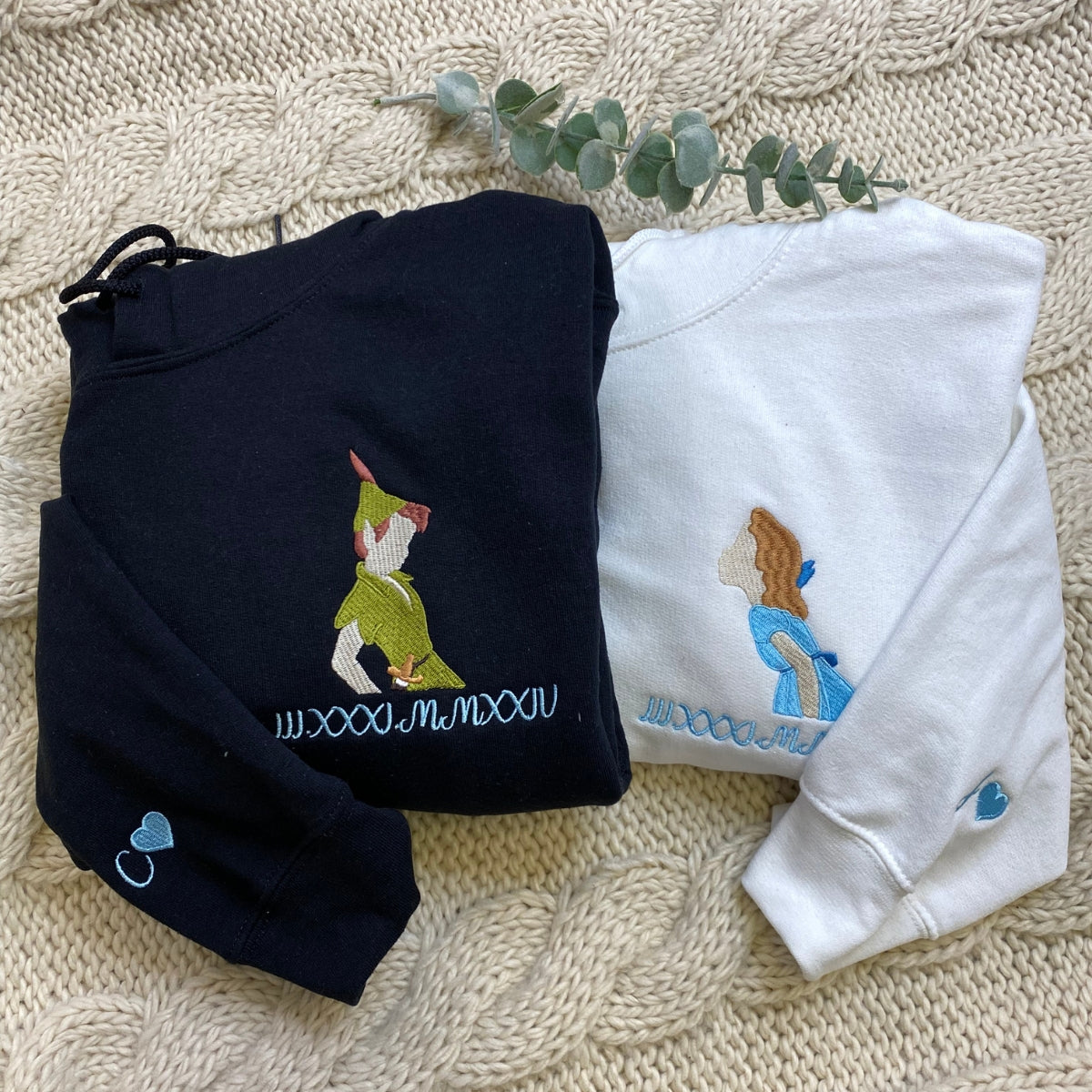 Custom Embroidered Roman Numeral Hoodies For Couples, Roman Numeral Date Hoodie, Cute Peter X Wendy Couples Embroidered Hoodie