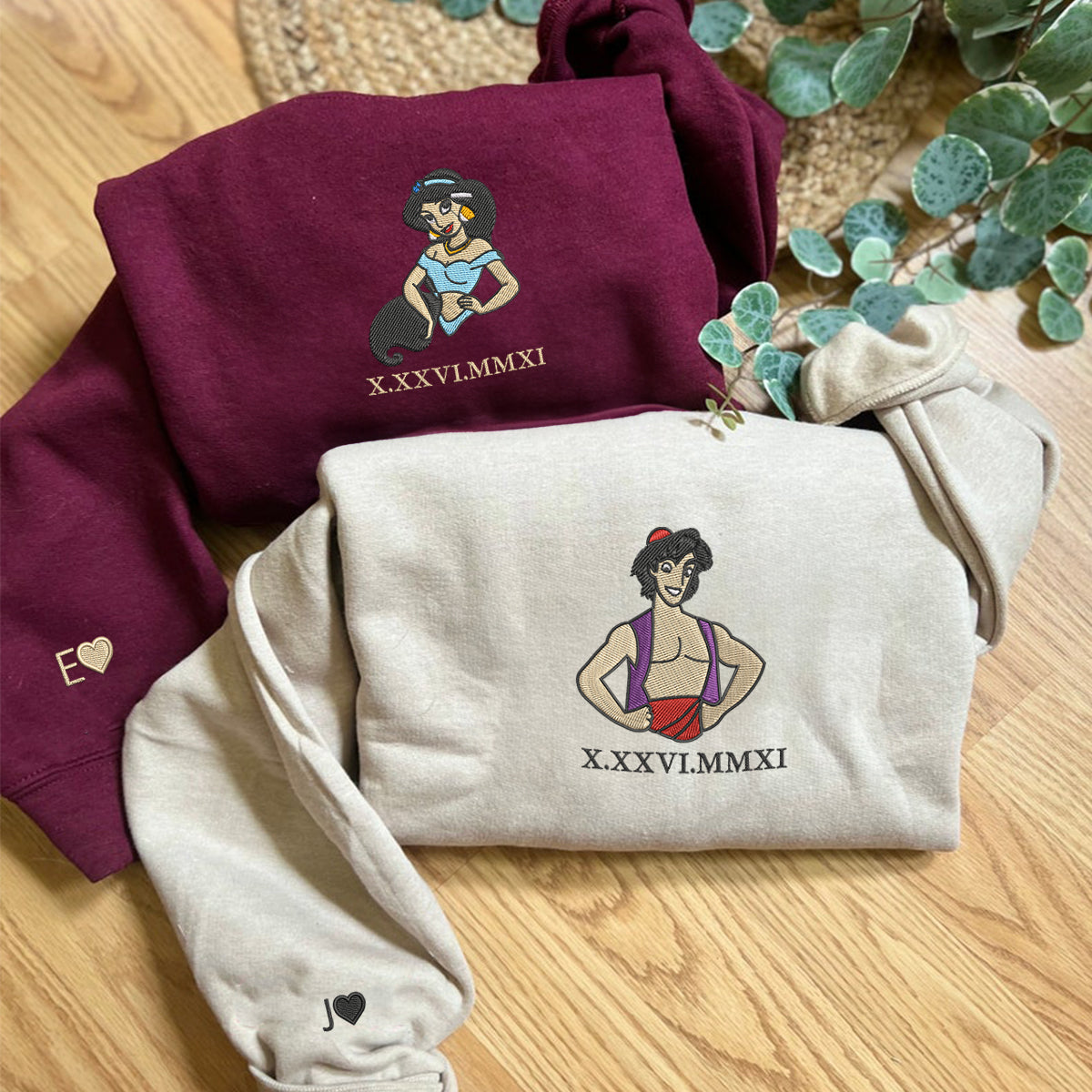 Custom Embroidered Roman Numeral Hoodies For Couples, Roman Numeral Date Hoodie, Cute Princess Couples Embroidered Hoodie V1