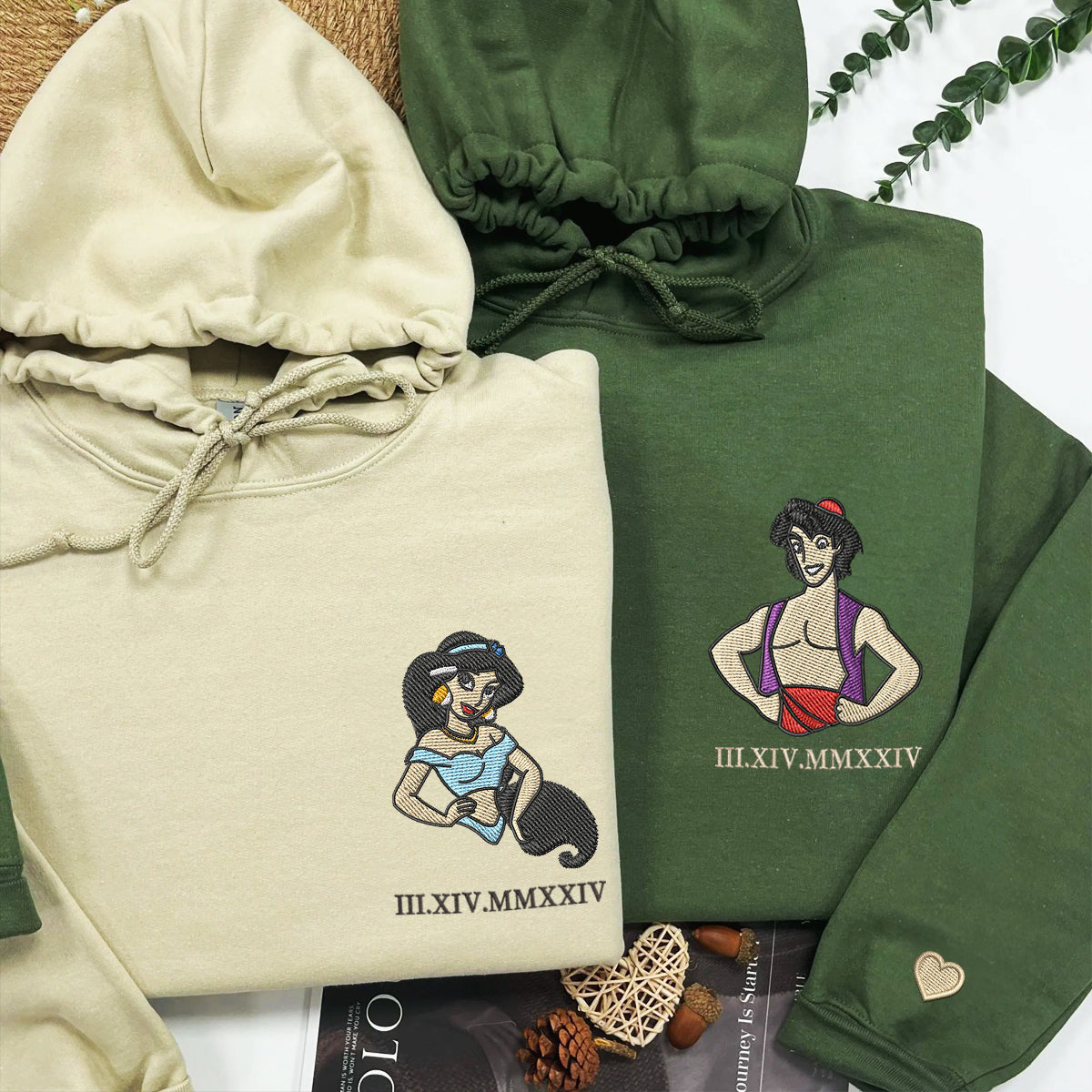 Custom Embroidered Roman Numeral Hoodies For Couples, Roman Numeral Date Hoodie, Cute Princess Couples Embroidered Hoodie V2