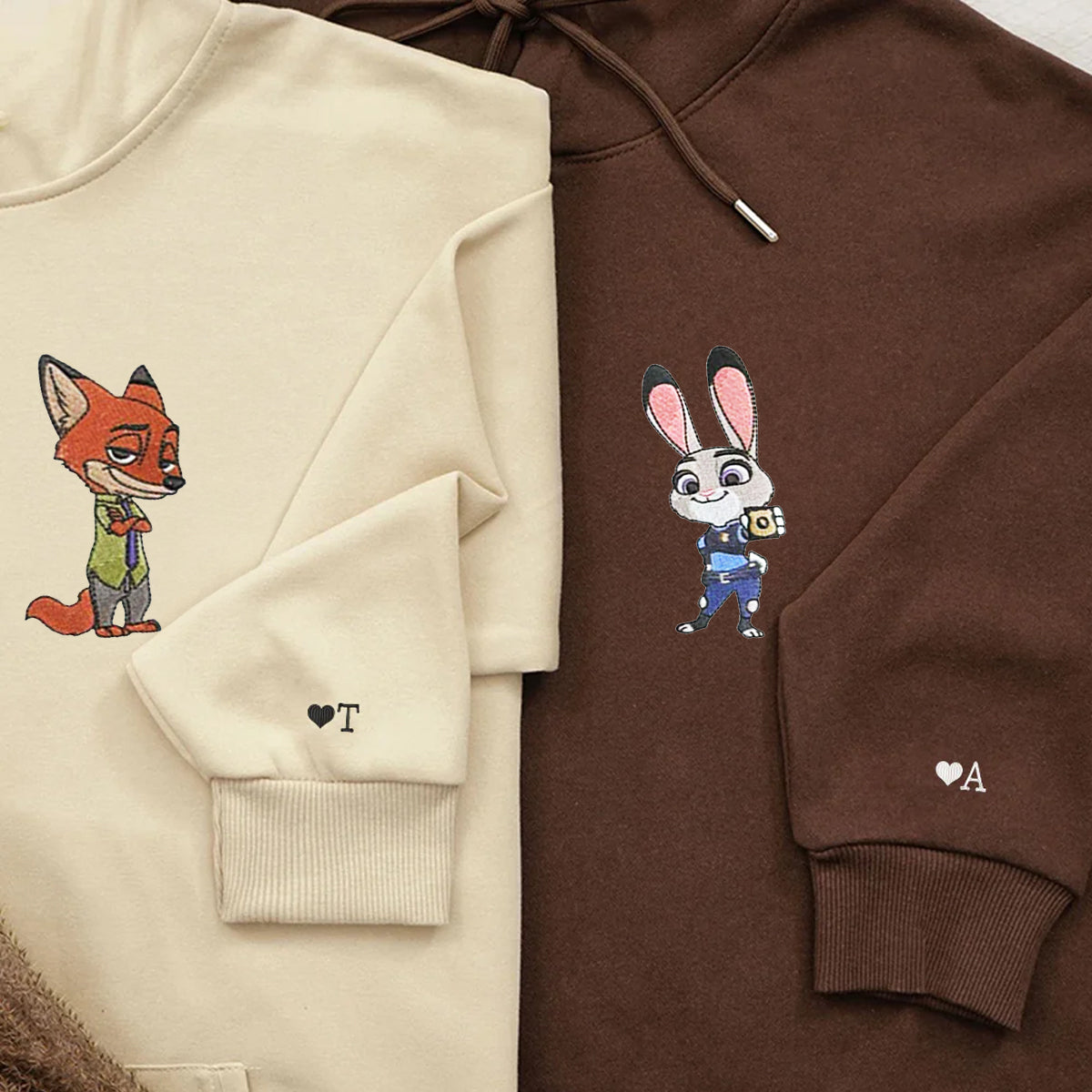 Custom Embroidered Roman Numeral Hoodies For Couples, Roman Numeral Date Hoodie, Cute Rabbits Cartoon Couples Embroidered Hoodie