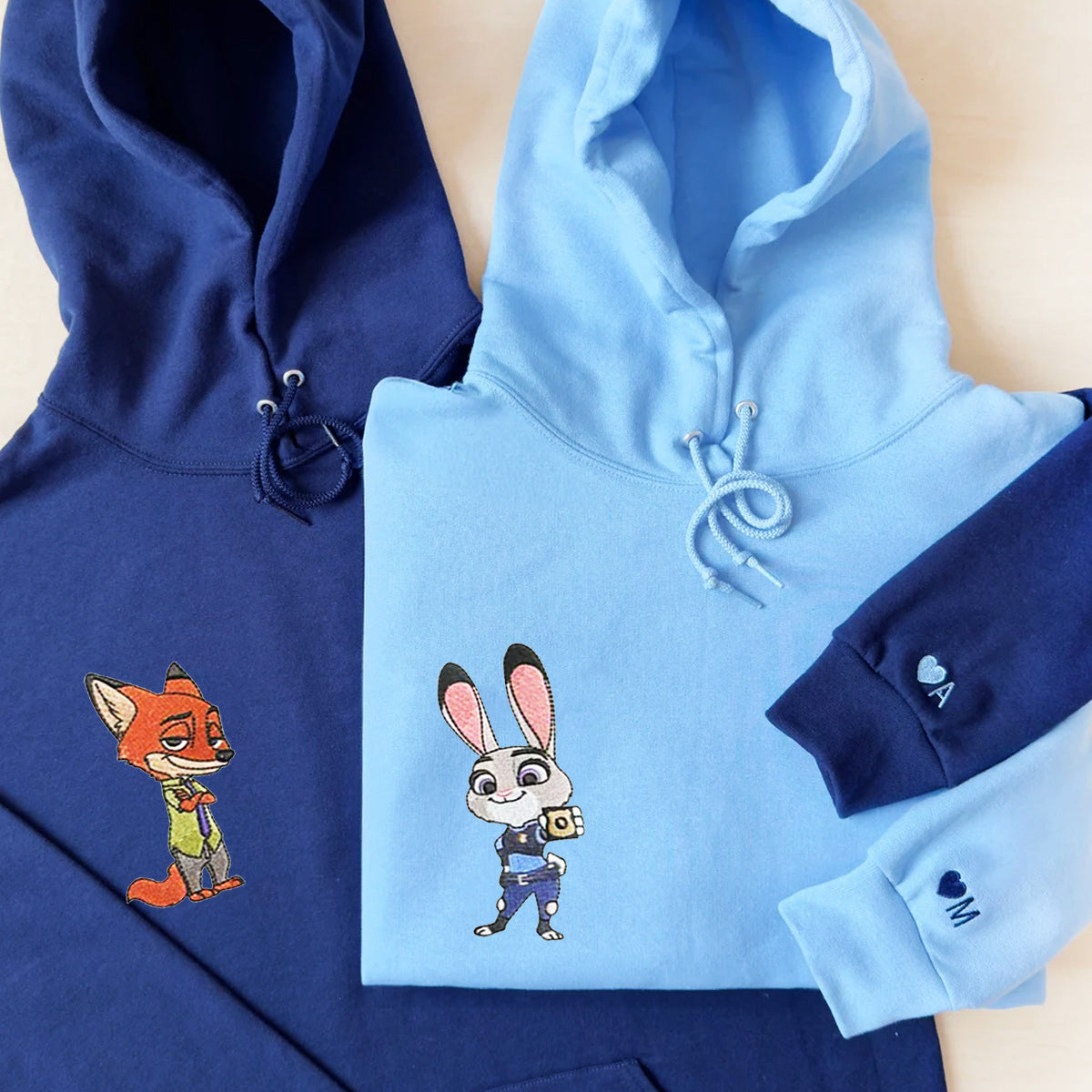Custom Embroidered Roman Numeral Hoodies For Couples, Roman Numeral Date Hoodie, Cute Rabbits Cartoon Couples Embroidered Hoodie