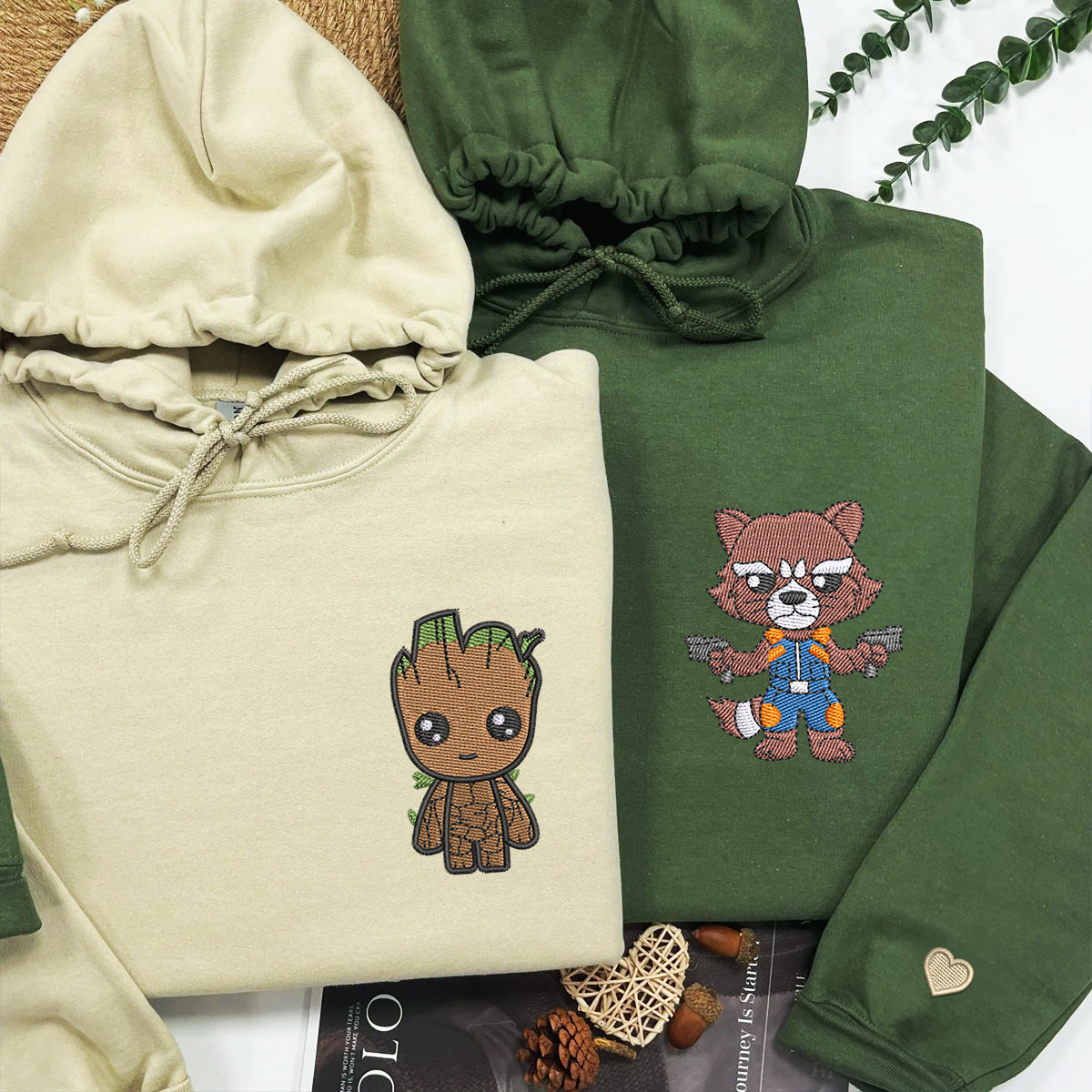 Custom Embroidered Roman Numeral Hoodies For Couples, Roman Numeral Date Hoodie, Cute Rocket Cartoon Couples Embroidered Hoodie