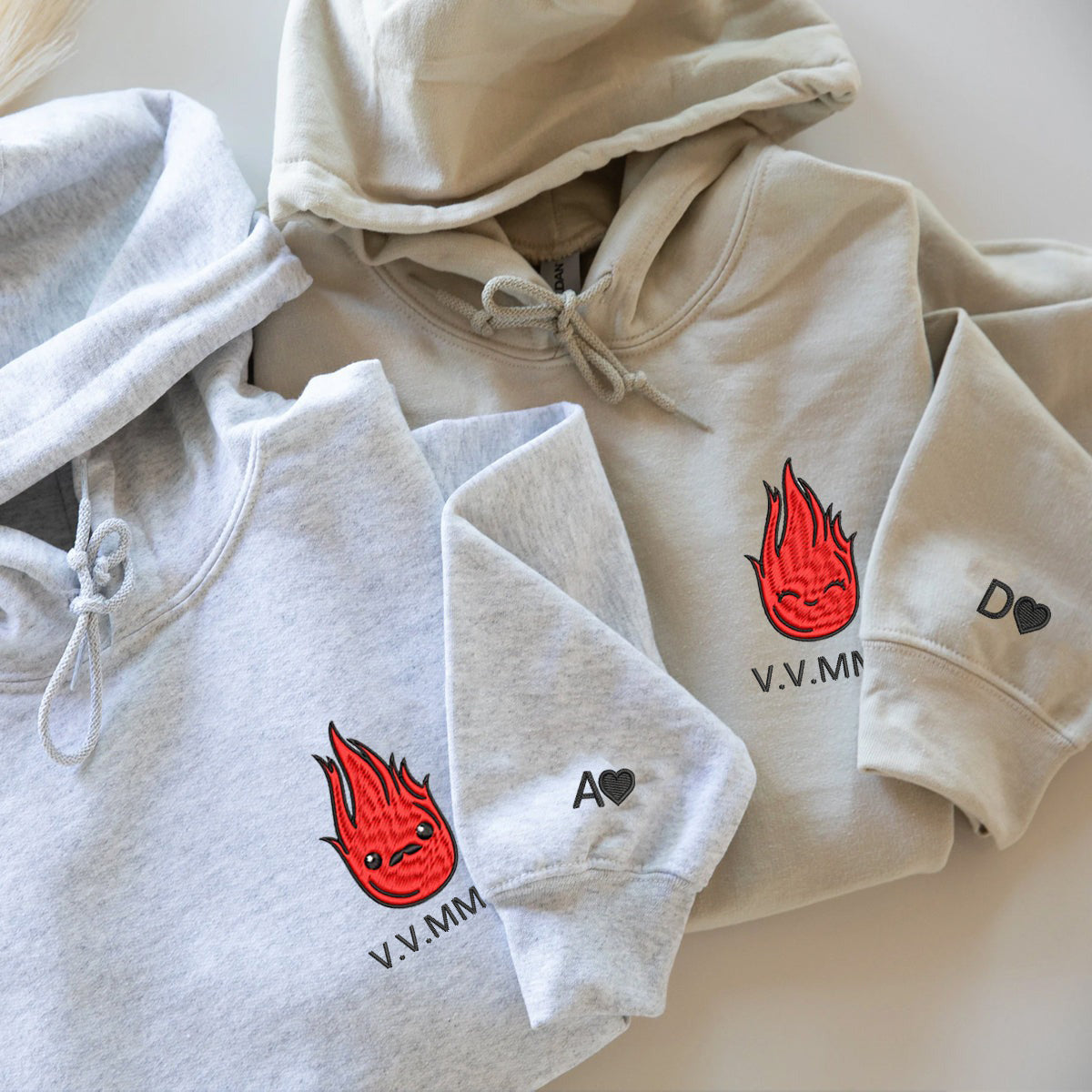 Custom Embroidered Roman Numeral Hoodies For Couples, Roman Numeral Date Hoodie, Flame Couples Embroidered Hoodie