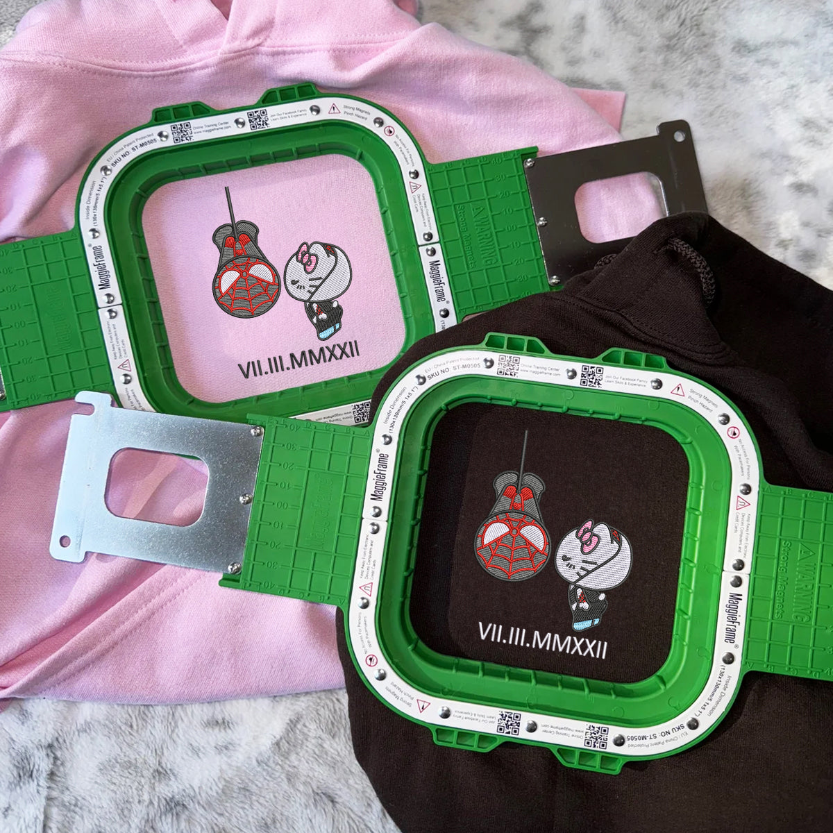 Custom Embroidered Roman Numeral Hoodies For Couples, Roman Numeral Date Hoodie, Spider Kitten Couples Embroidered Hoodie V1