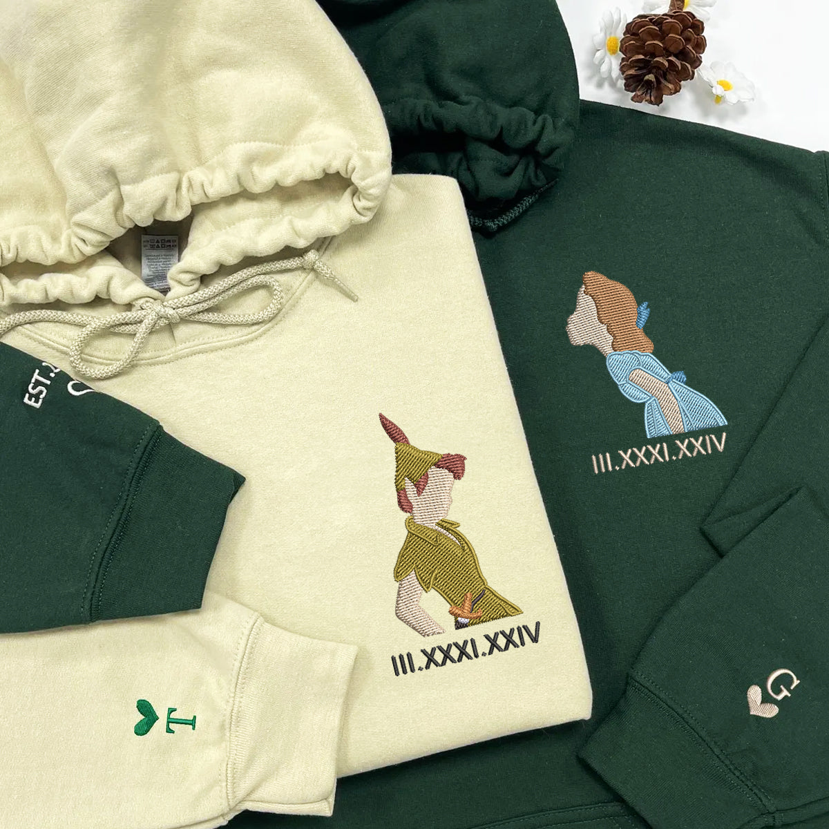 Custom Embroidered Roman Numeral Hoodies for Couples, Cute Fantasy Lovers Hoodie, Matching Anniversary Outfit