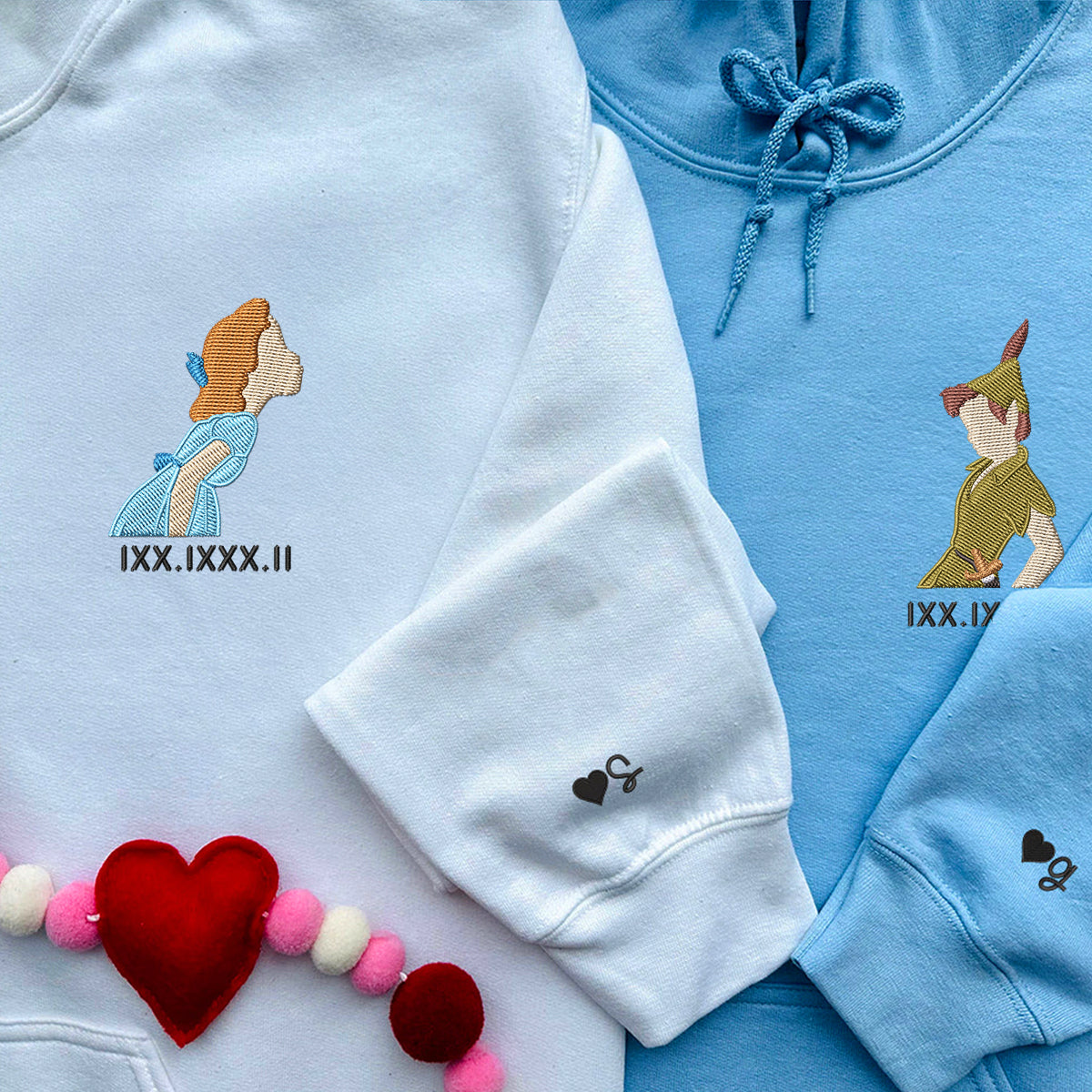 Custom Embroidered Roman Numeral Hoodies for Couples, Cute Fantasy Lovers Hoodie, Matching Anniversary Outfit