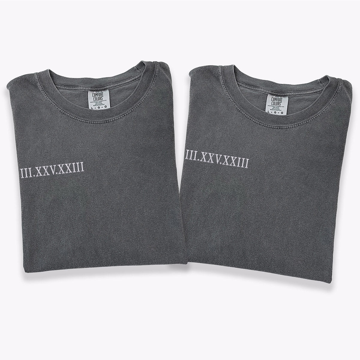 Custom Embroidered Roman Numeral Matching T-shirts for Couples