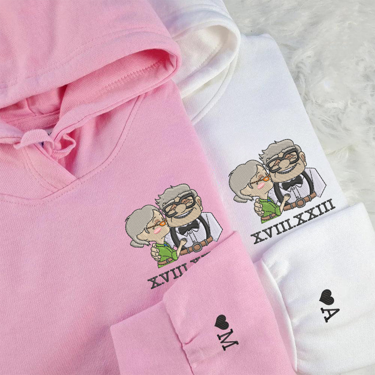 Custom Embroidered Roman Numeral Sweatshirt For Couples, Personalized Anniversary Date Sweatshirt, Cute Old Couple Love Embroidered Sweater