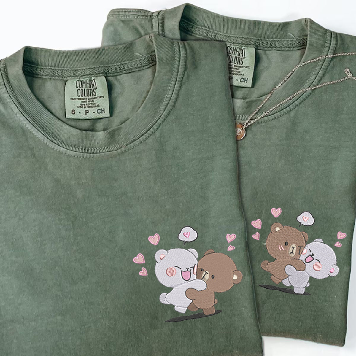 Custom Embroidered Romantic Bear Couple Matching T-shirts for Couples