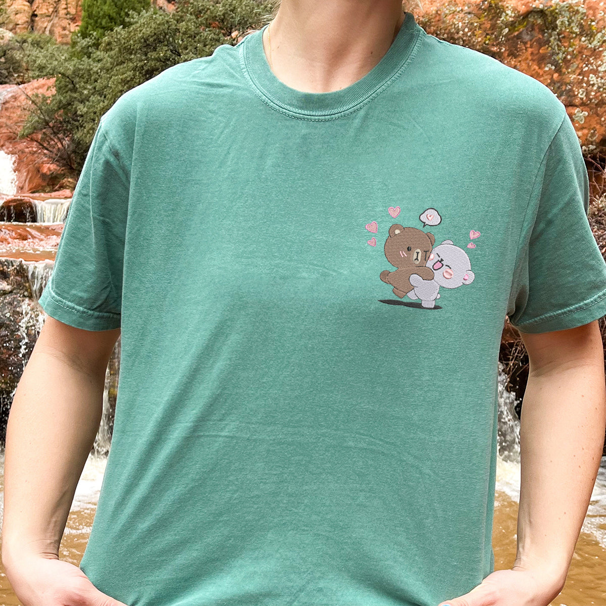 Custom Embroidered Romantic Bear Couple Matching T-shirts for Couples