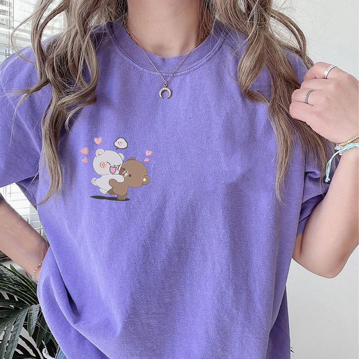 Custom Embroidered Romantic Bear Couple Matching T-shirts for Couples