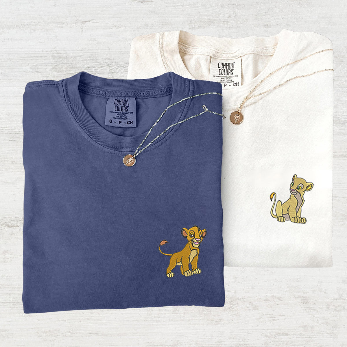 Custom Embroidered Simba Lion Cartoon Matching T-shirts for Couples
