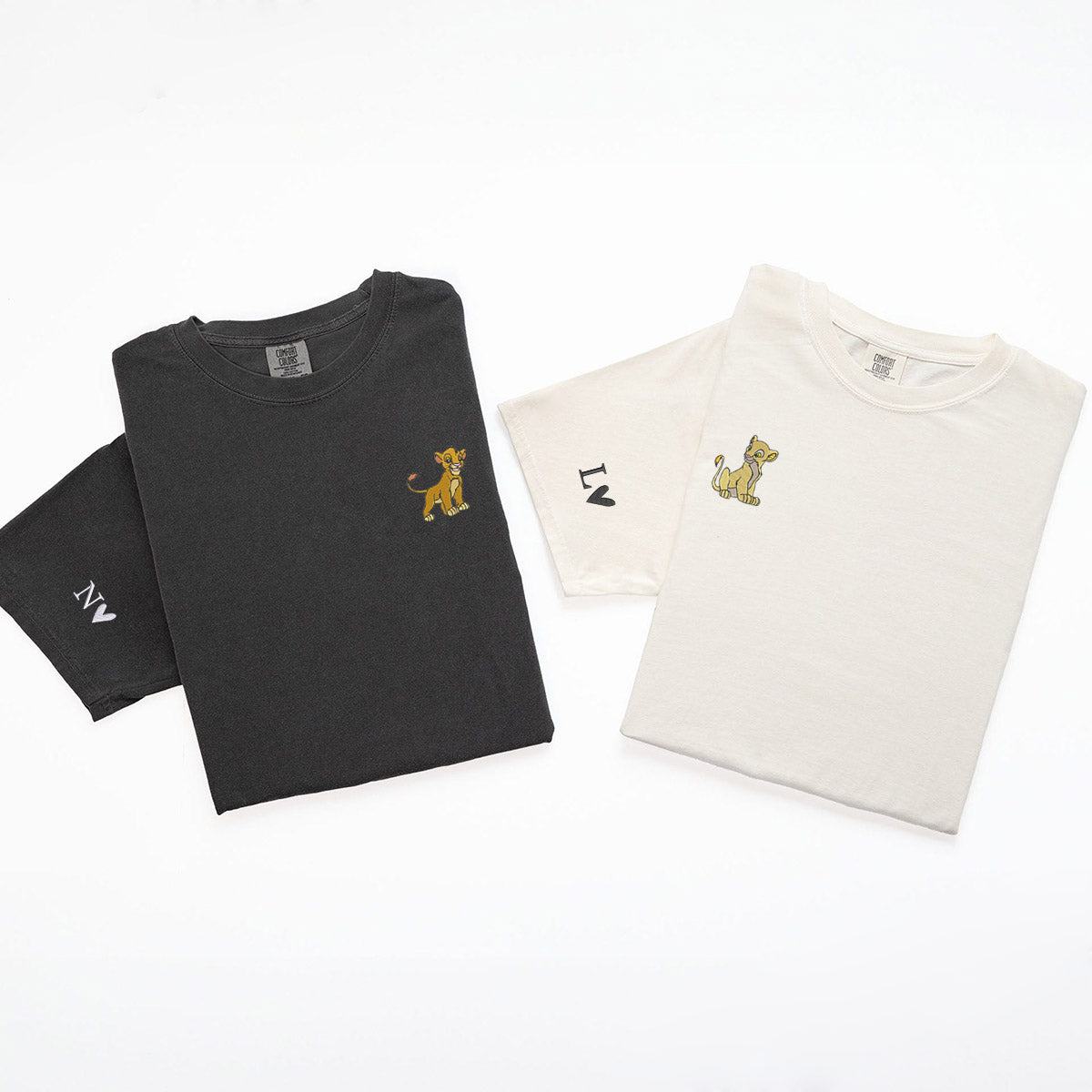 Custom Embroidered Simba Lion Cartoon Matching T-shirts for Couples