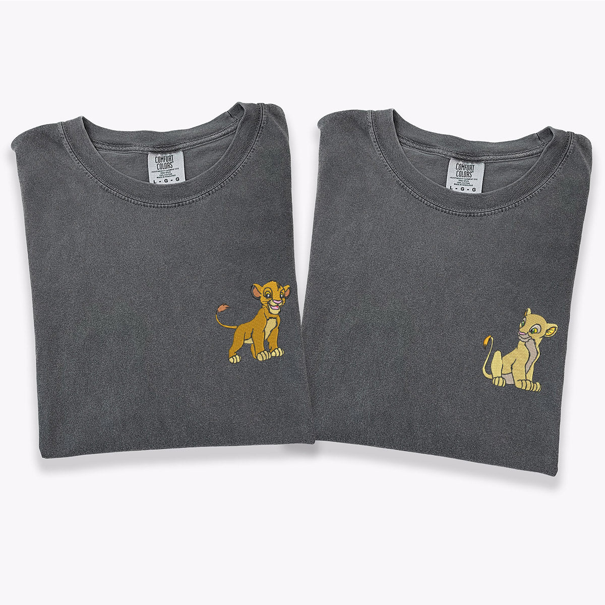 Custom Embroidered Simba Lion Cartoon Matching T-shirts for Couples