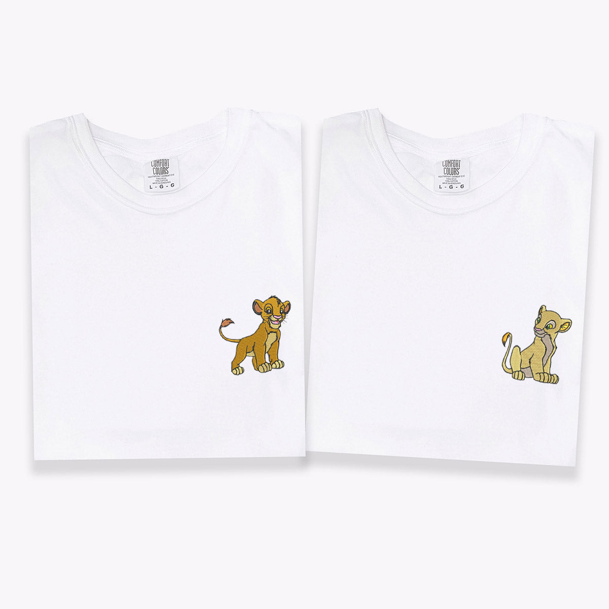Custom Embroidered Simba Lion Cartoon Matching T-shirts for Couples