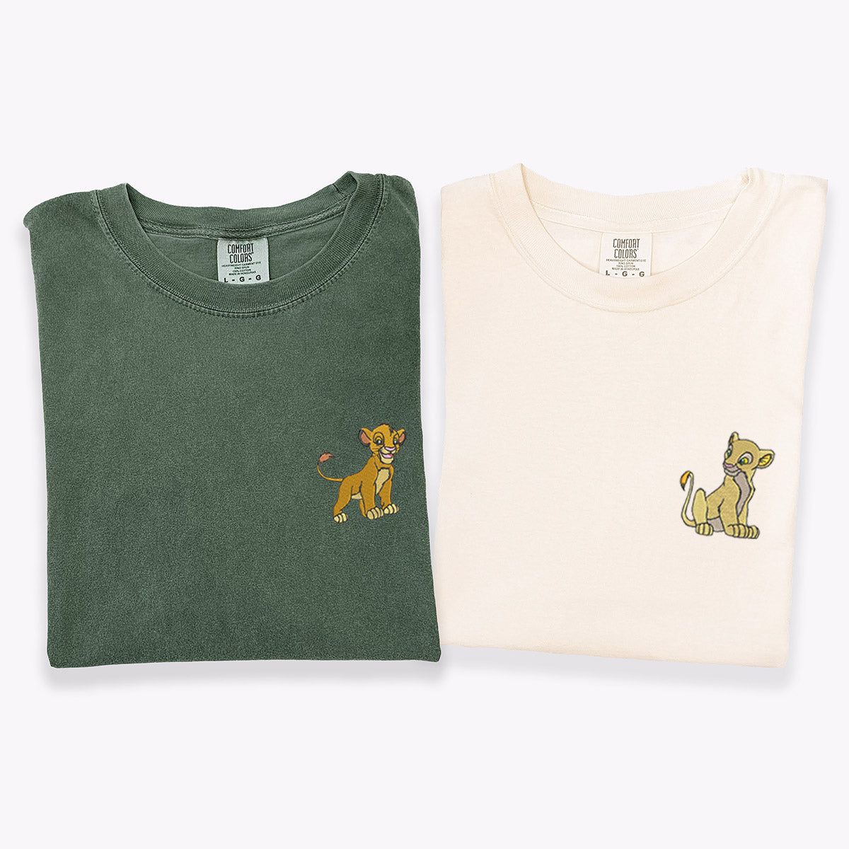 Custom Embroidered Simba Lion Cartoon Matching T-shirts for Couples