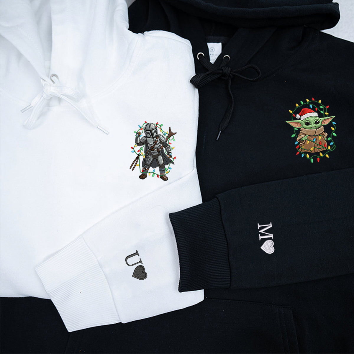 Custom Embroidered Space Guardian and Alien Baby Christmas Sweatshirt, Warm Galaxy Season Hoodie Matching for Couples