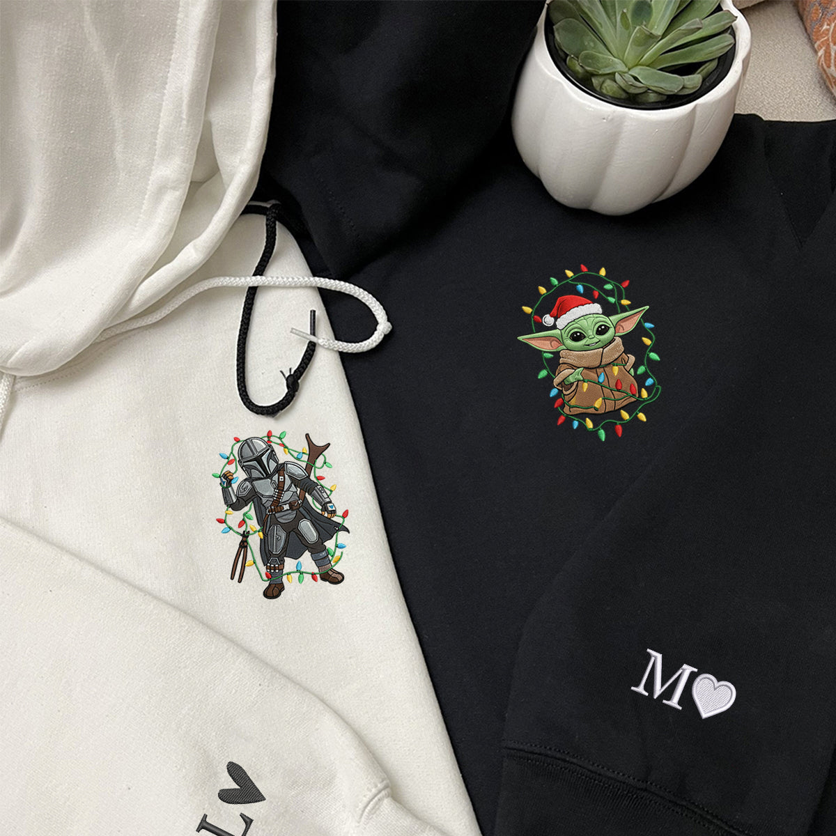 Custom Embroidered Space Guardian and Alien Baby Christmas Sweatshirt, Warm Galaxy Season Hoodie Matching for Couples