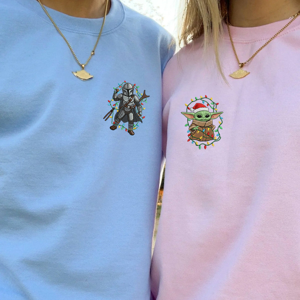 Custom Embroidered Space Guardian and Alien Baby Christmas Sweatshirt, Warm Galaxy Season Hoodie Matching for Couples