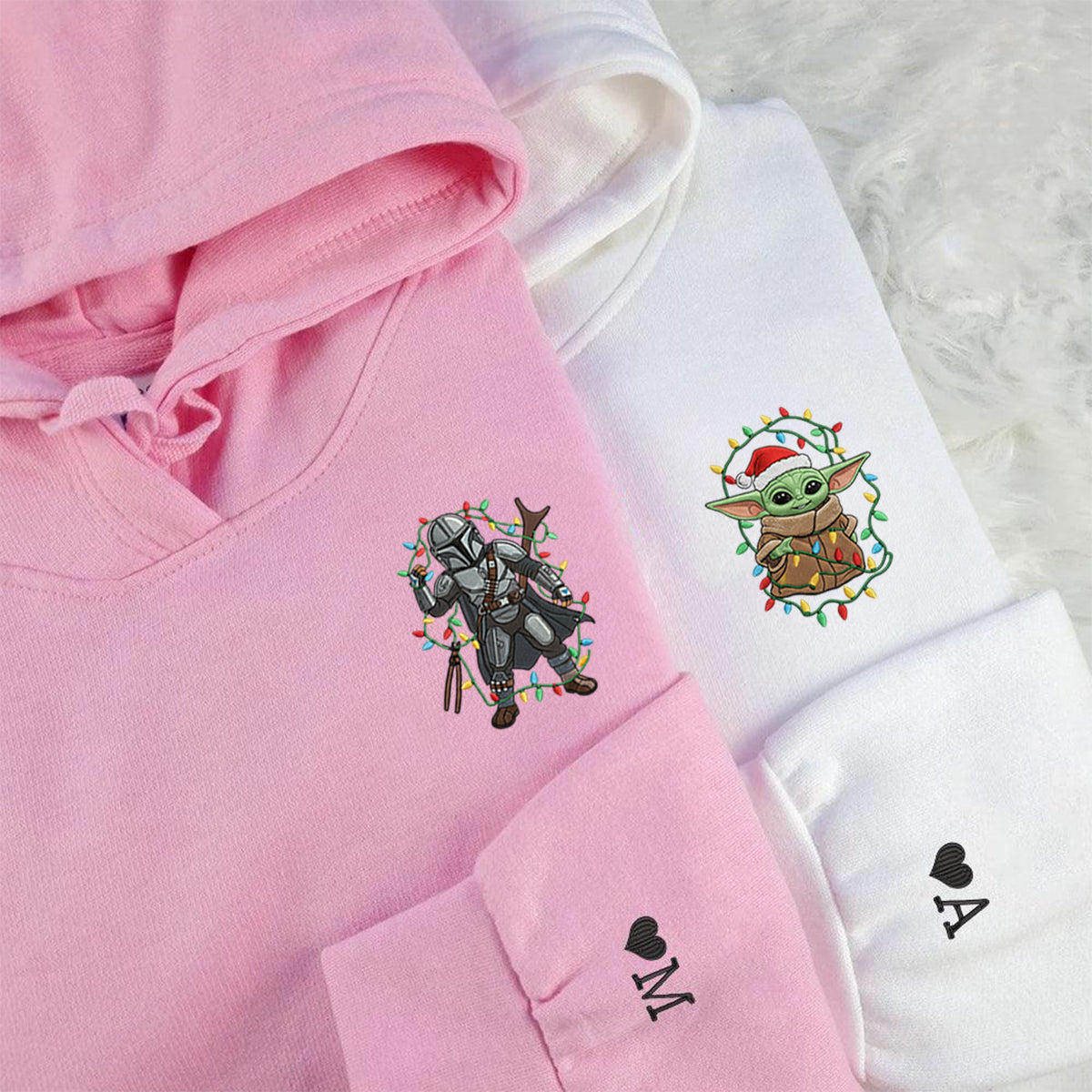 Custom Embroidered Space Guardian and Alien Baby Christmas Sweatshirt, Warm Galaxy Season Hoodie Matching for Couples