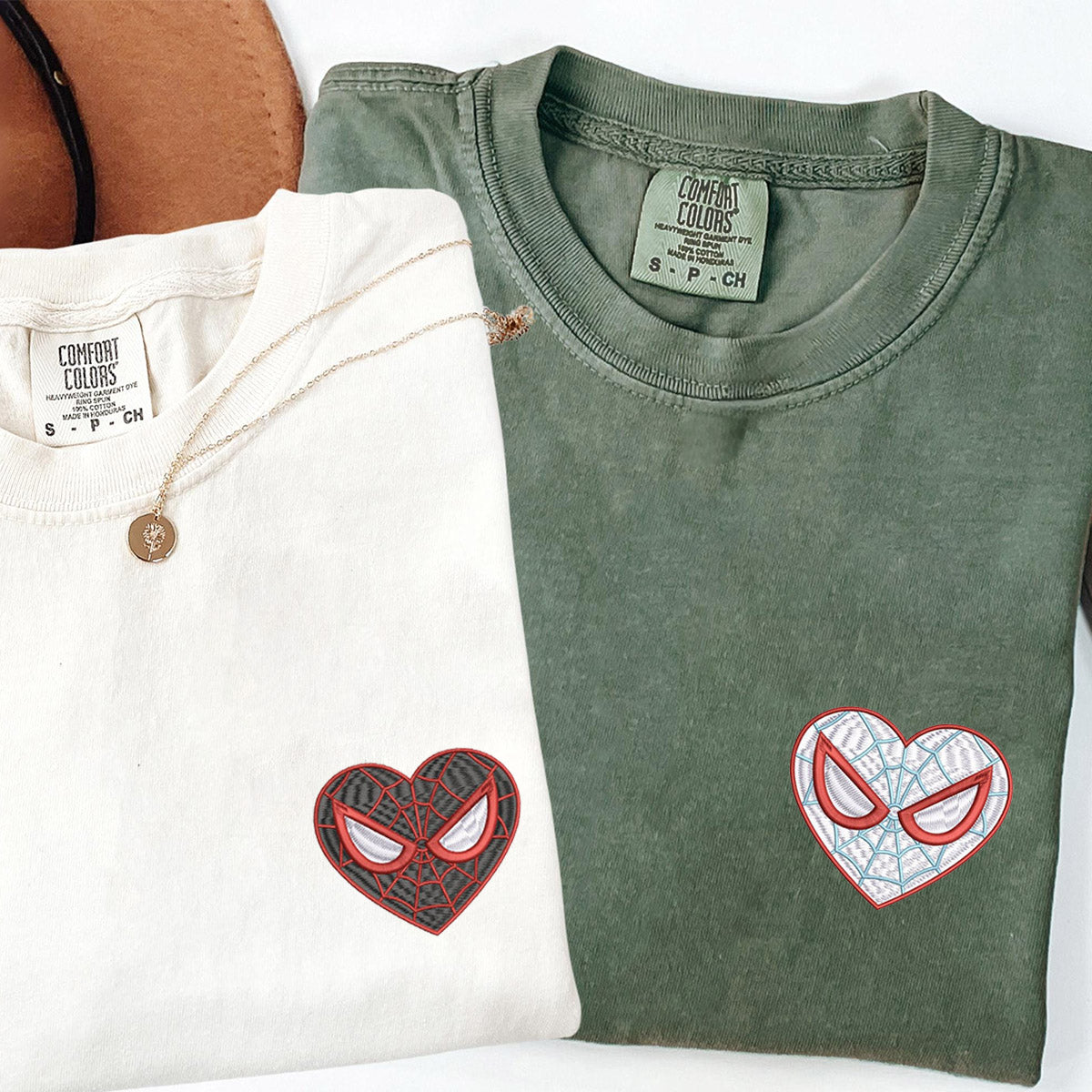 Custom Embroidered Spider Web T-shirts for Couples