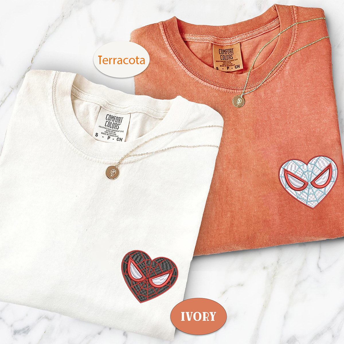 Custom Embroidered Spider Web T-shirts for Couples