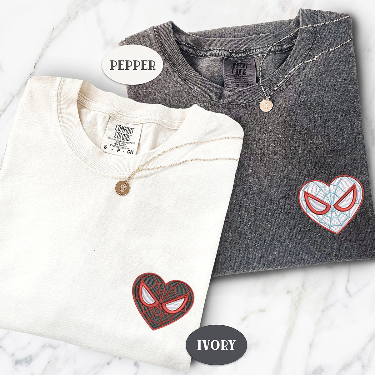 Custom Embroidered Spider Web T-shirts for Couples