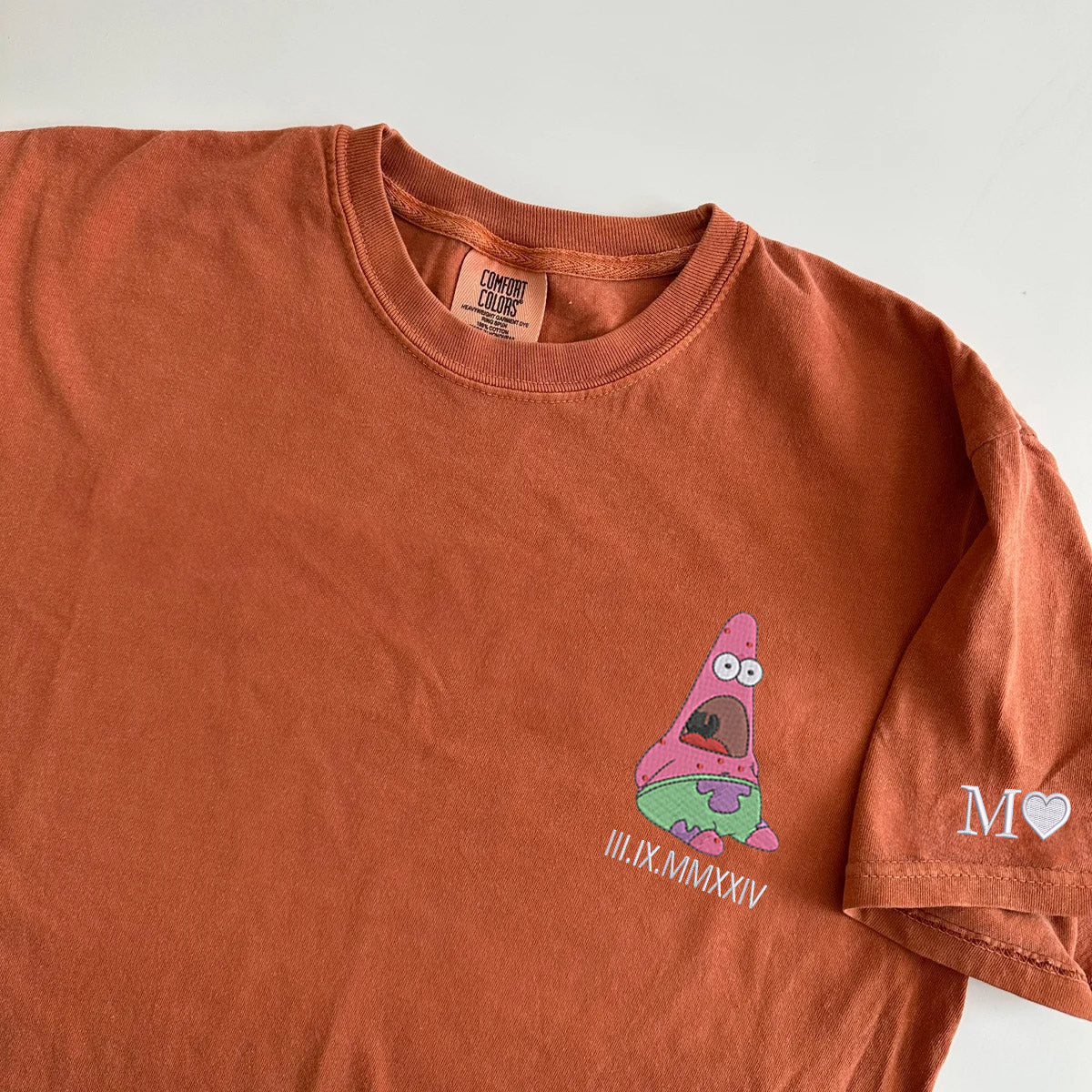 Custom Embroidered Sponge Cartoon Characters Roman Numeral Matching T-shirts for Couples