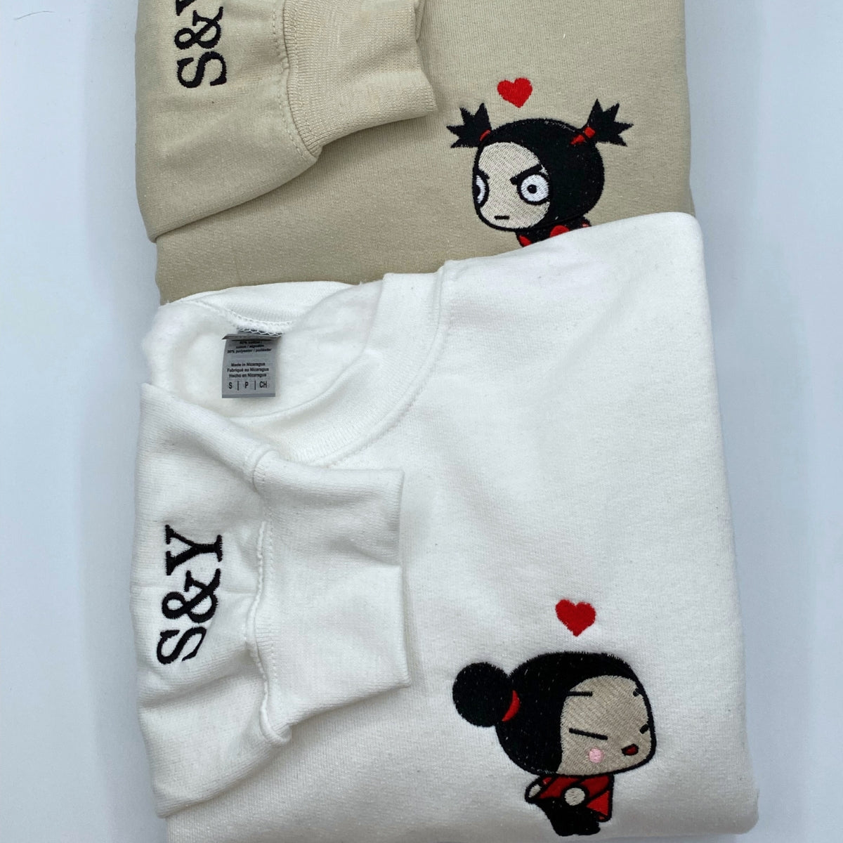 Custom Embroidered Sweatshirt For Couples, Cute Cartoon Ninja Girl & Boy Embroidered Matching Sweater