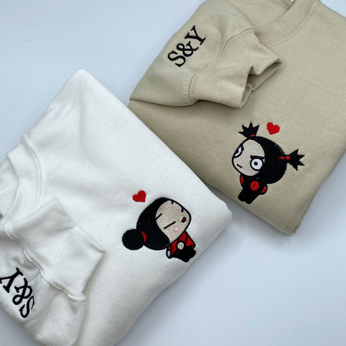 Custom Embroidered Sweatshirt For Couples, Cute Cartoon Ninja Girl & Boy Embroidered Matching Sweater