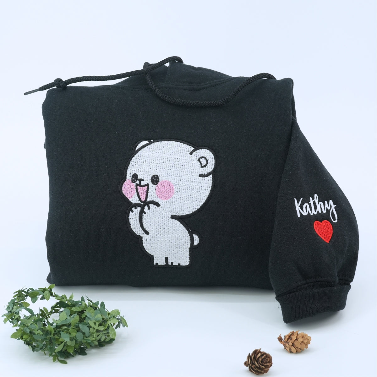 Custom Embroidered Sweatshirts For Couples, Custom Brown and Cream Bears Embroidered Sweatshirt